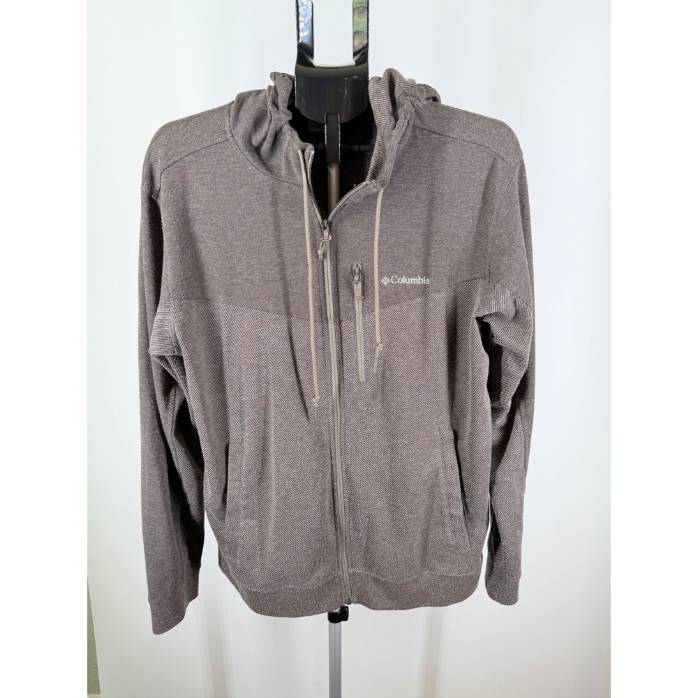 Columbia Mens Full Zip Hoodie Brown Heathered Textured Jacket Size‎ Large L